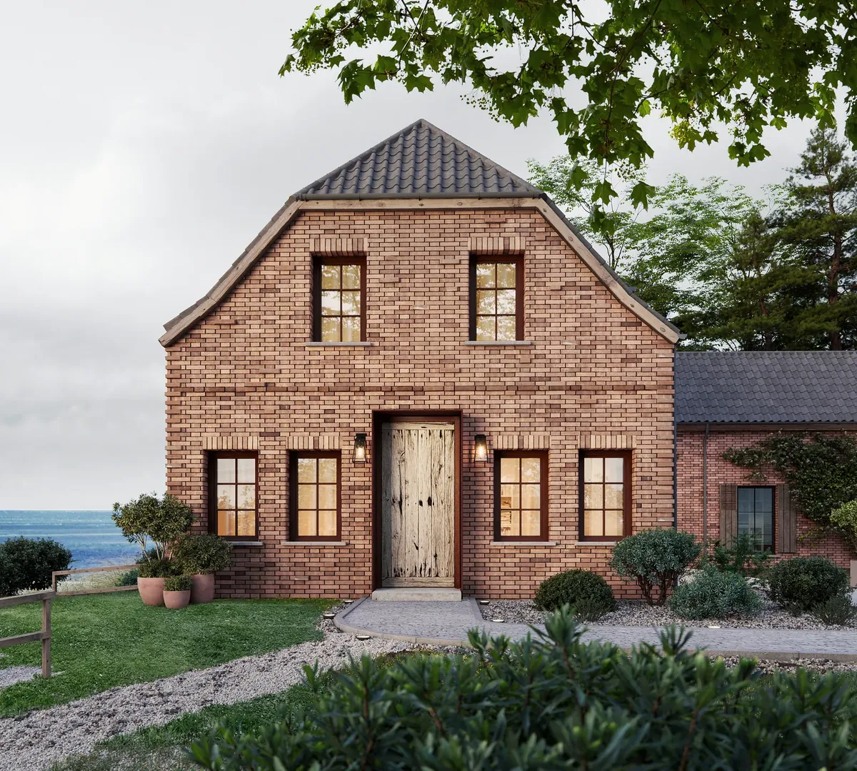 Visualisierung: Klinkerhaus mit FENNEN Treibholz-Tür