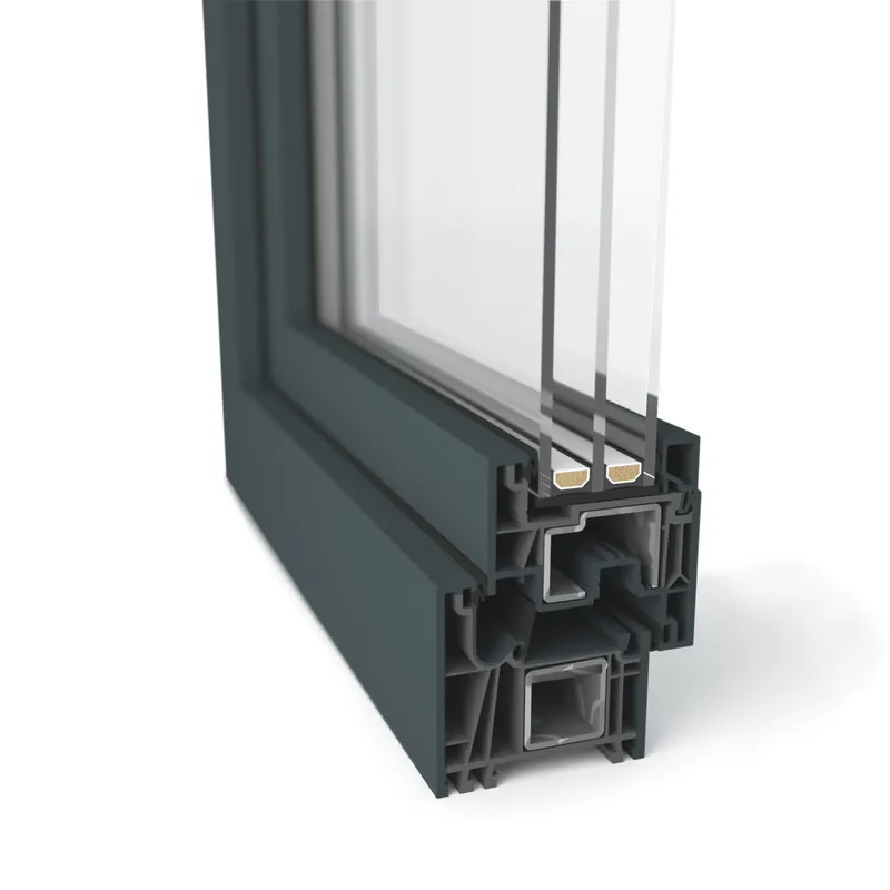 Profilschnitt GEALAN-LINEAR in Anthrazit mit Dreifachglas